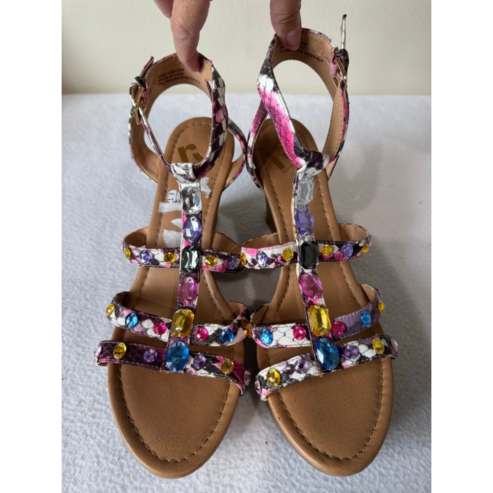 Women's Report Pink Black Snake Print Gemstone Wedge platform Sandals Size 10
